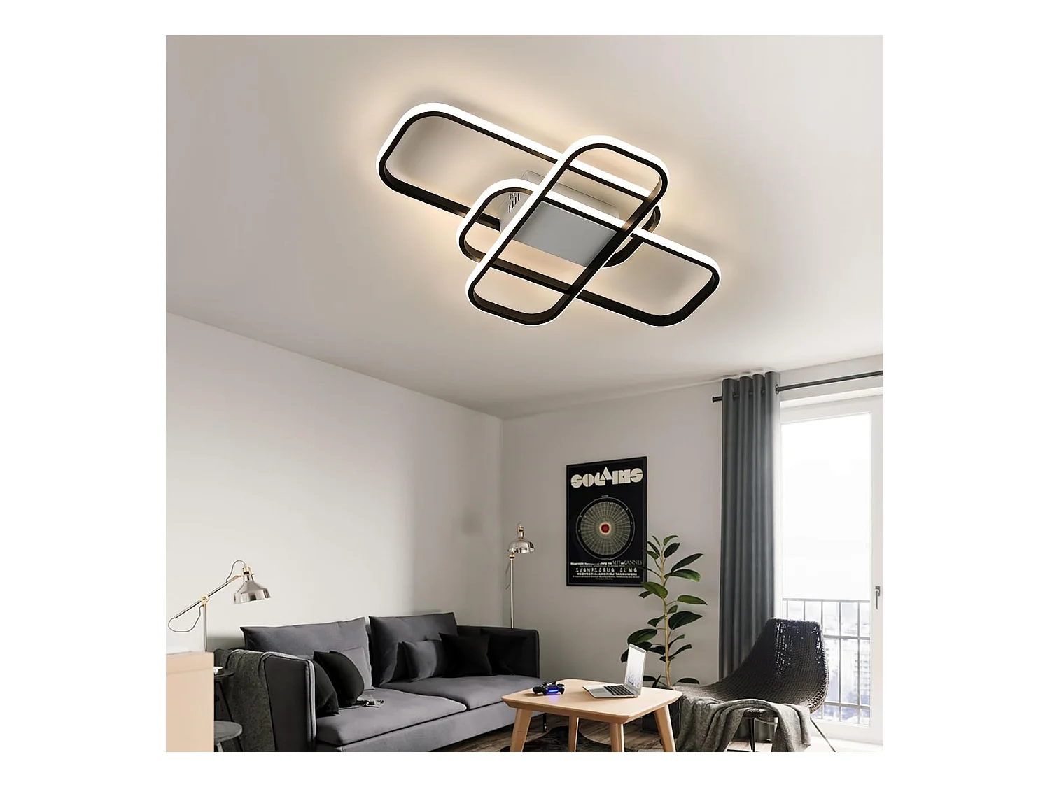 Plafonnier LED à intensité variable, 44W, moderne, noir, avec télécommande, 3000K-6500K, pour salon, chambre à coucher, salle à manger, en métal