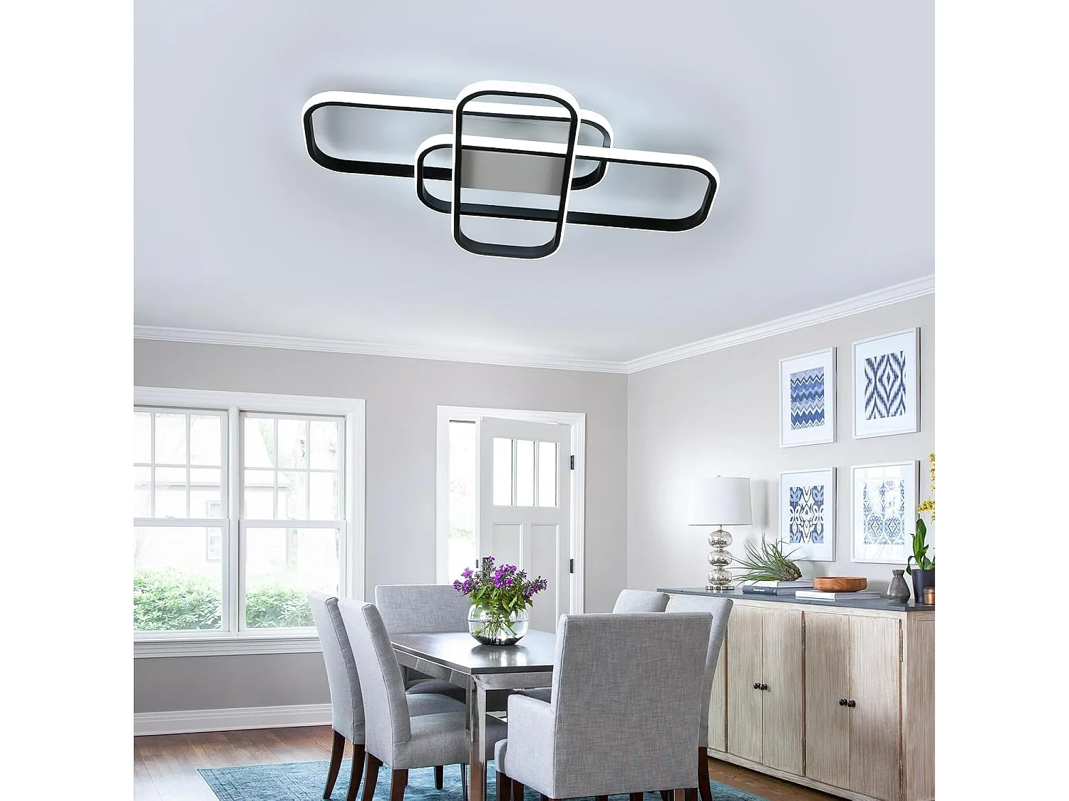Plafonnier LED à intensité variable, 44W, moderne, noir, avec télécommande, 3000K-6500K, pour salon, chambre à coucher, salle à manger, en métal