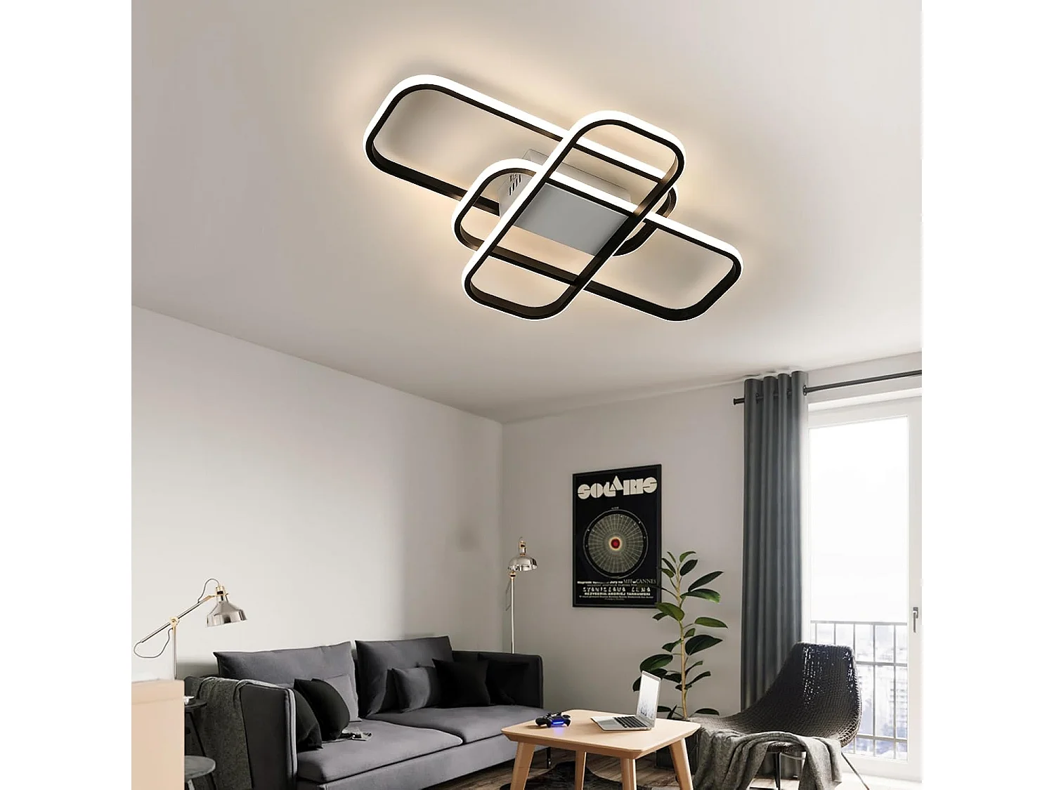 Plafonnier LED à intensité variable, 44W, moderne, noir, avec télécommande, 3000K-6500K, pour salon, chambre à coucher, salle à manger, en métal