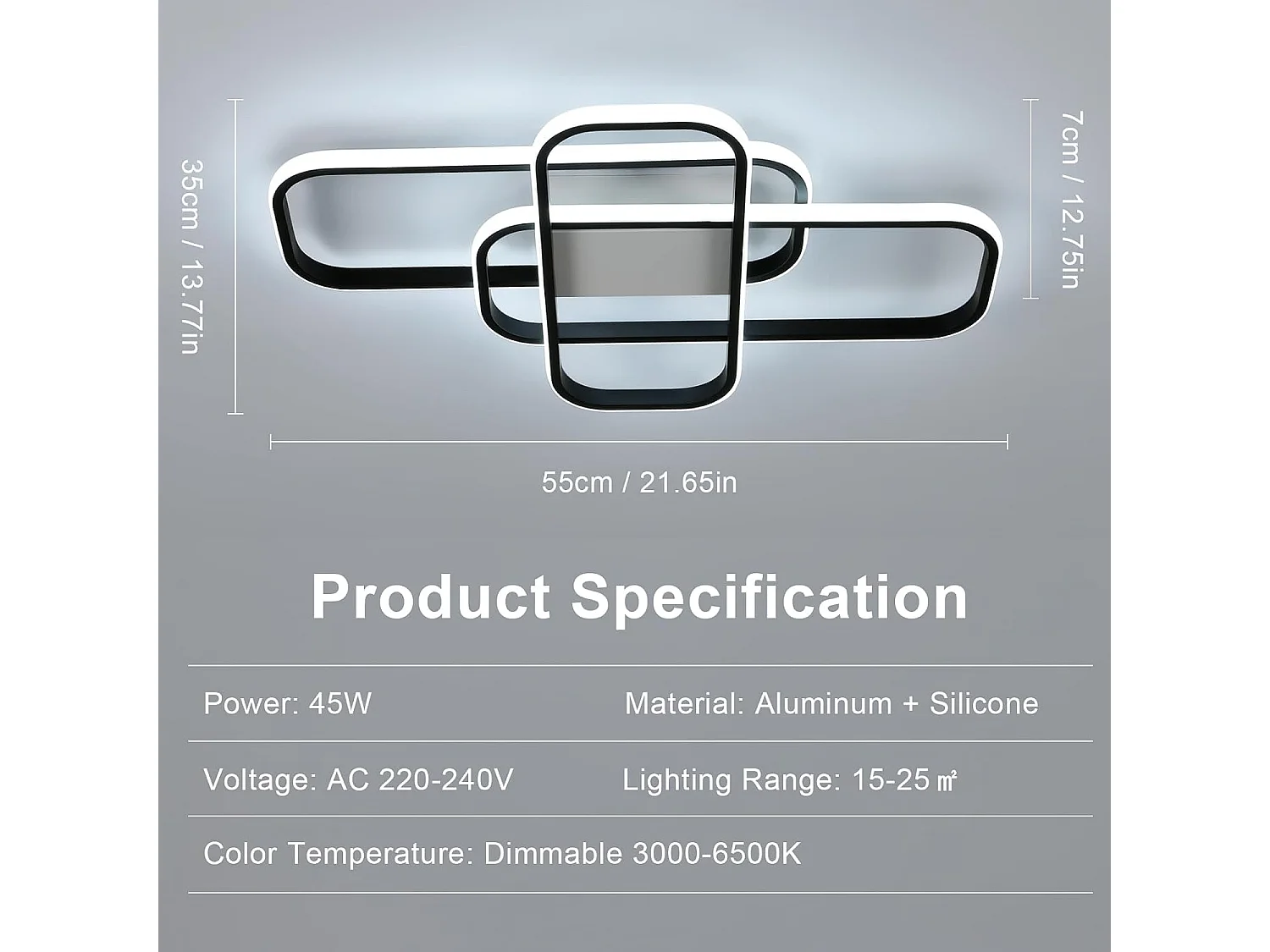 Plafonnier LED à intensité variable, 44W, moderne, noir, avec télécommande, 3000K-6500K, pour salon, chambre à coucher, salle à manger, en métal