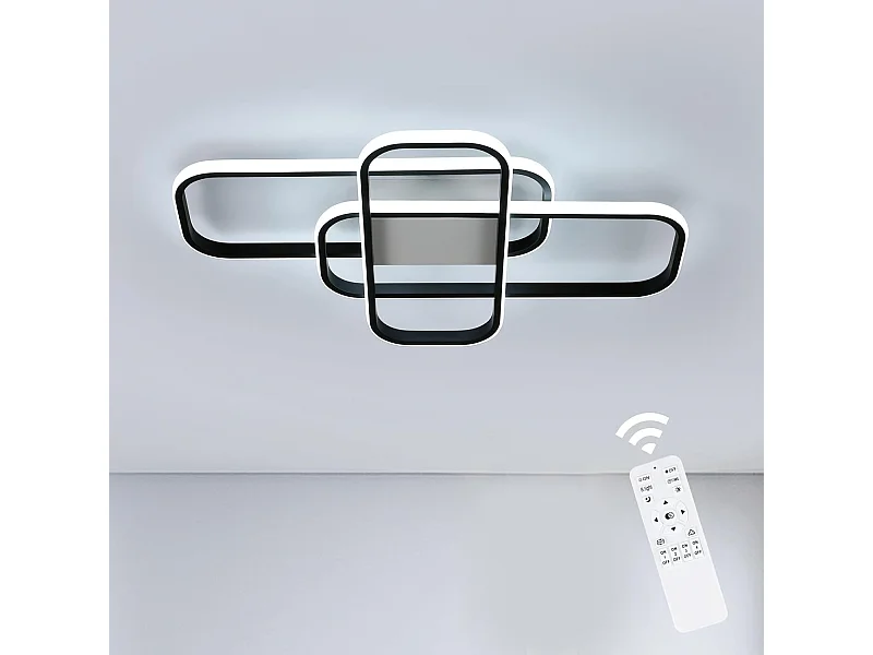 Plafonnier LED à intensité variable, 44W, moderne, noir, avec télécommande, 3000K-6500K, pour salon, chambre à coucher, salle à manger, en métal