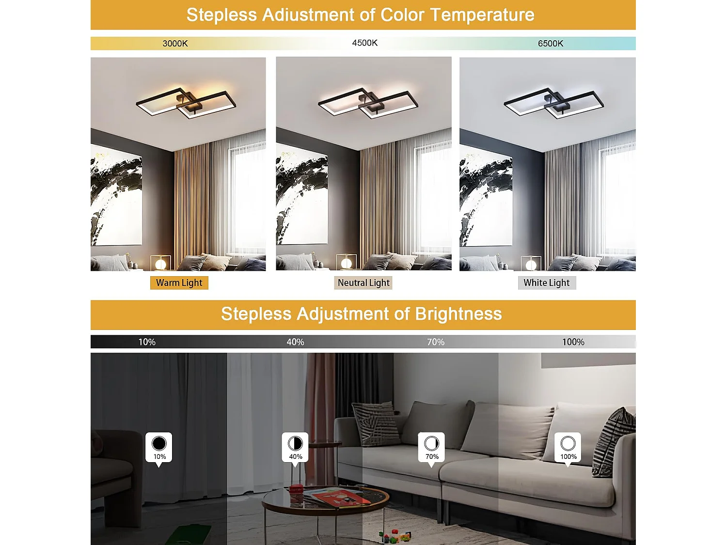 Plafonnier LED à intensité variable avec télécommande, design moderne 35 W, éclairage de salon, de chambre à coucher, de cuisine