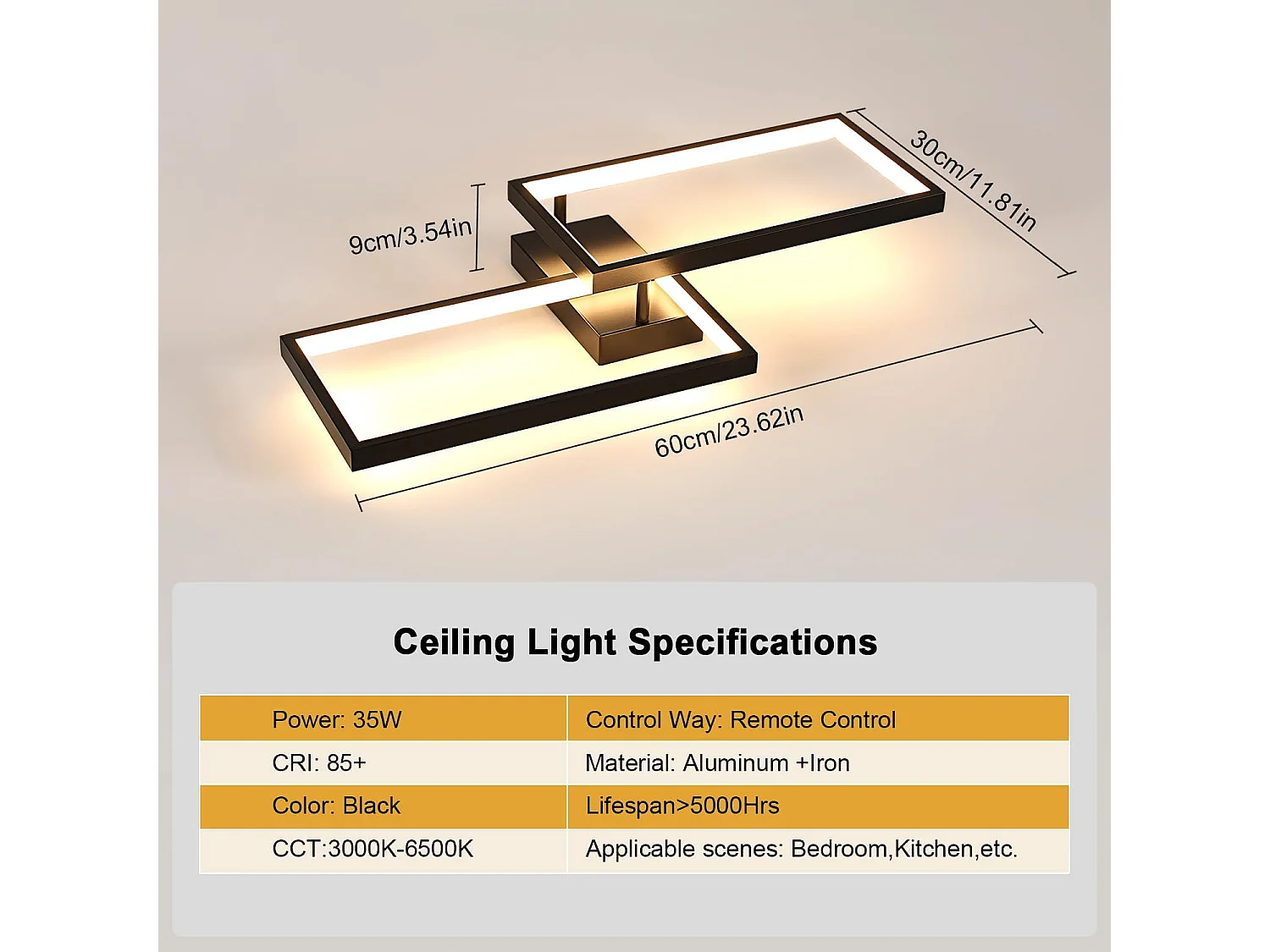 Plafonnier LED à intensité variable avec télécommande, design moderne 35 W, éclairage de salon, de chambre à coucher, de cuisine