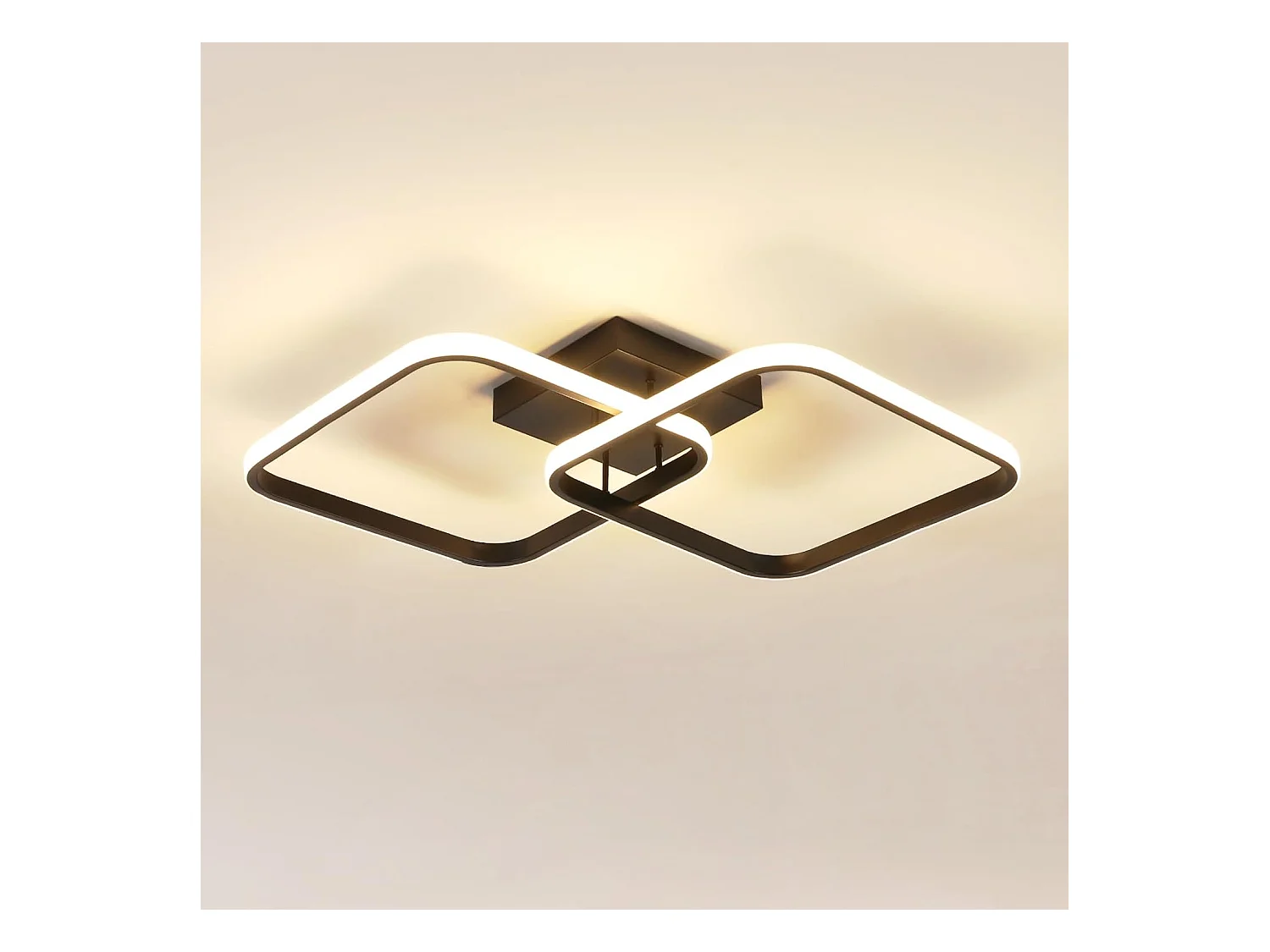 Plafonnier LED carré noir de style moderne 42 W, lumière blanche chaude 3000 K, motif géométrique, idéal pour une chambre, un salon ou une cuisine