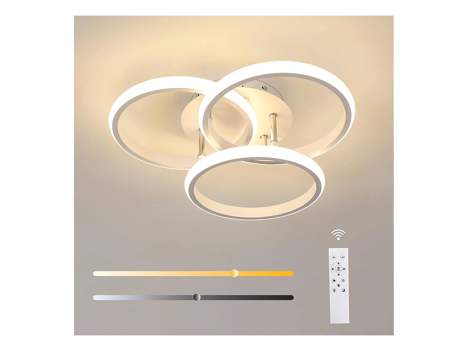 Plafonnier LED, 40W, intensité variable, blanc, 3 anneaux, 3000 K-6500K