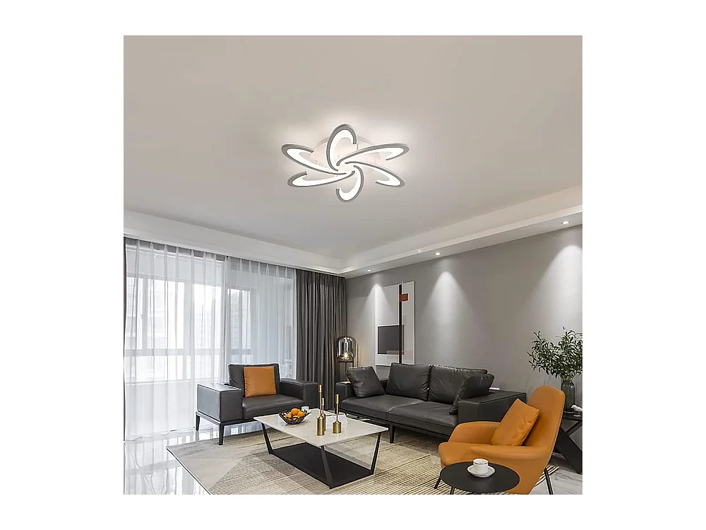 Plafonnier LED moderne à intensité variable, 54 W, design floral créatif, avec télécommande, 3 000 K-6 500 K, 6 têtes, 70 cm