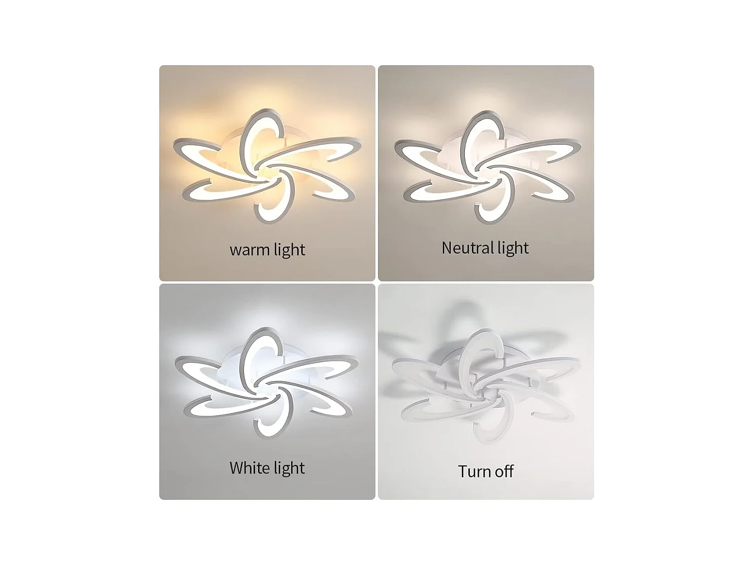 Plafonnier LED moderne à intensité variable, 54 W, design floral créatif, avec télécommande, 3 000 K-6 500 K, 6 têtes, 70 cm