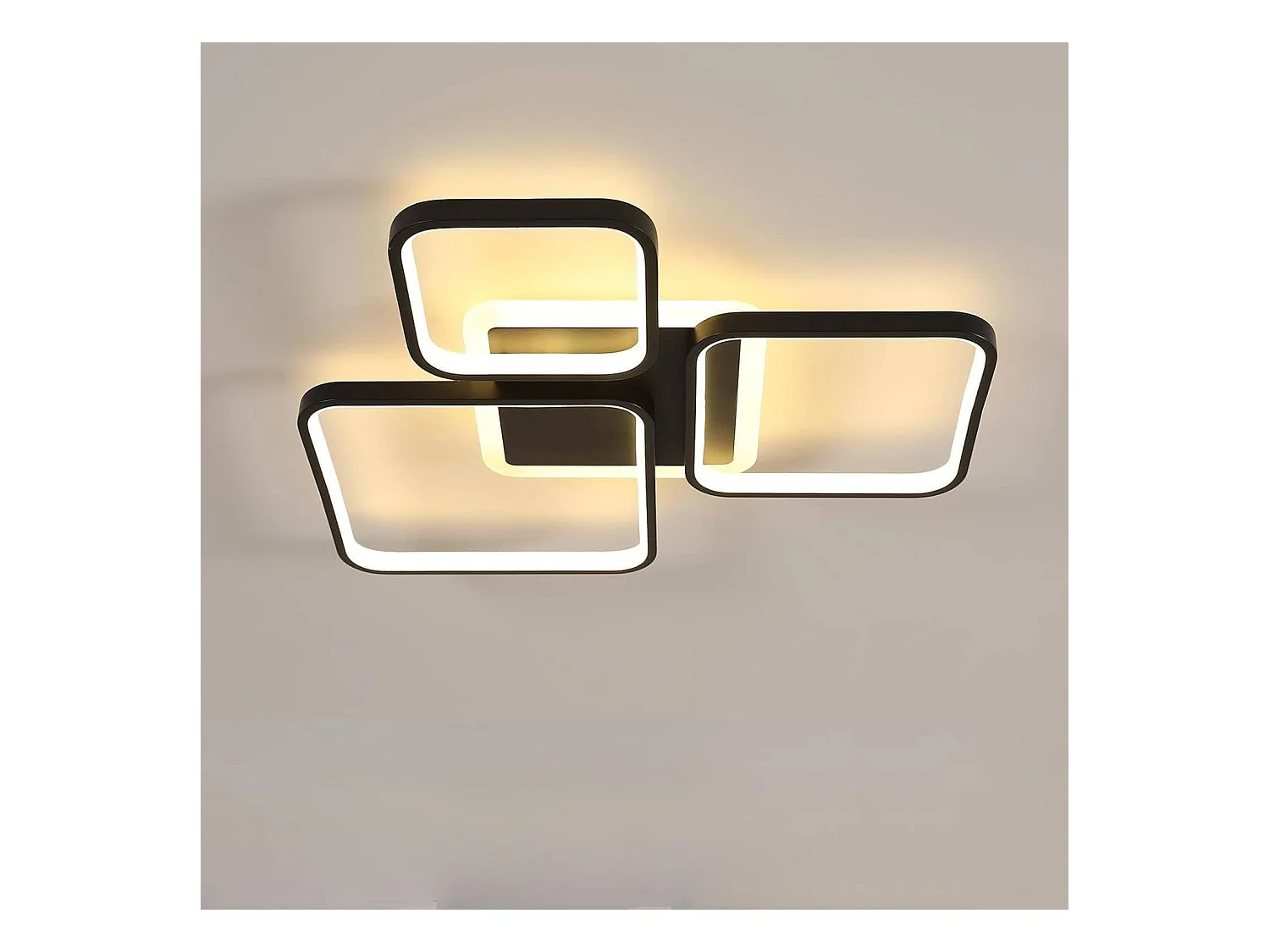 Plafonnier LED carré à intensité variable, 57cm, 45W, noir, style contemporain, avec télécommande, pour salon, intensité variable 3000K-6500K