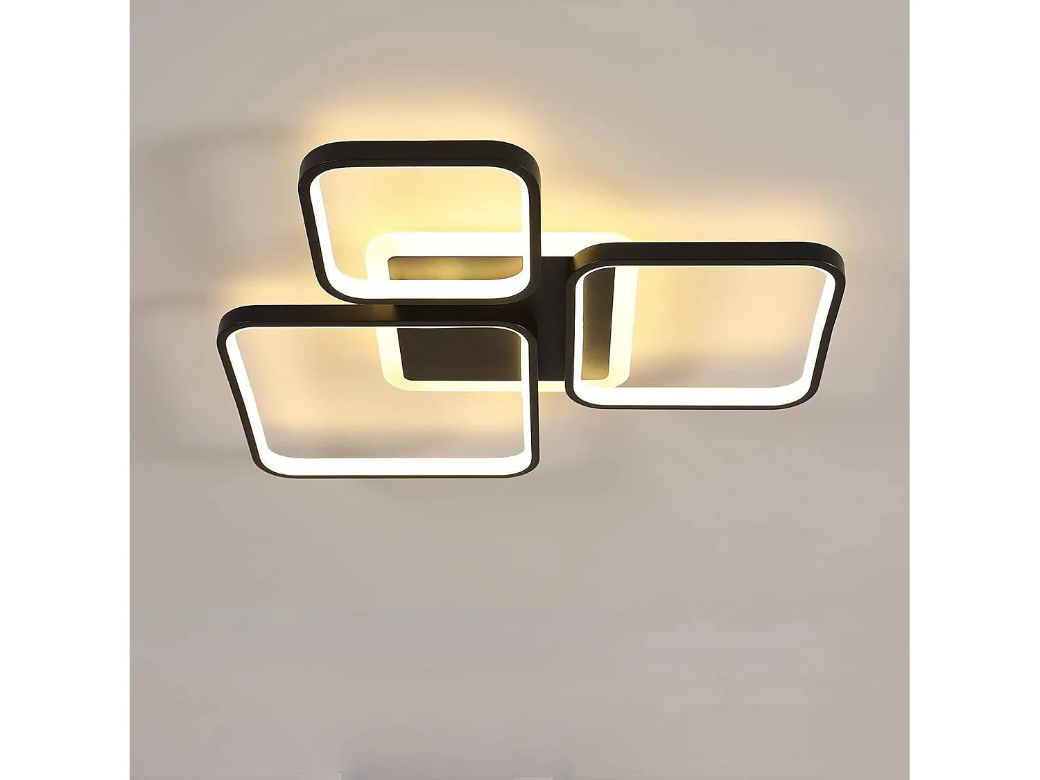 Plafonnier LED carré à intensité variable, 57cm, 45W, noir, style contemporain, avec télécommande, pour salon, intensité variable 3000K-6500K