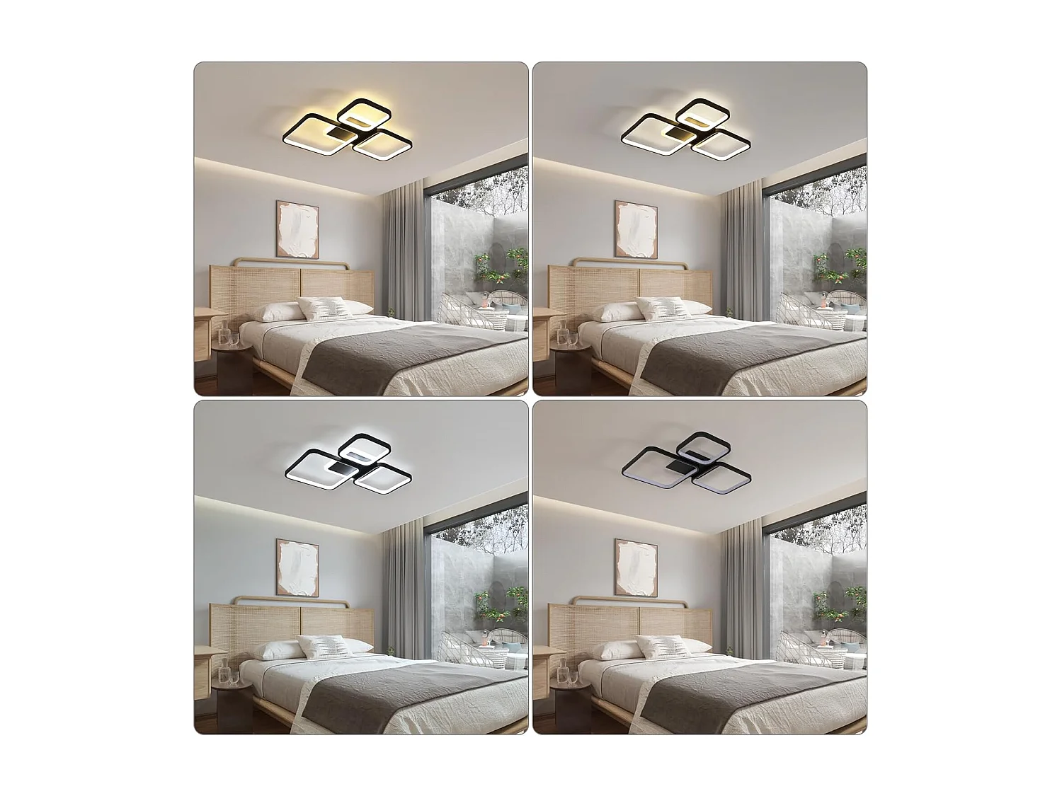 Plafonnier LED carré à intensité variable, 57cm, 45W, noir, style contemporain, avec télécommande, pour salon, intensité variable 3000K-6500K