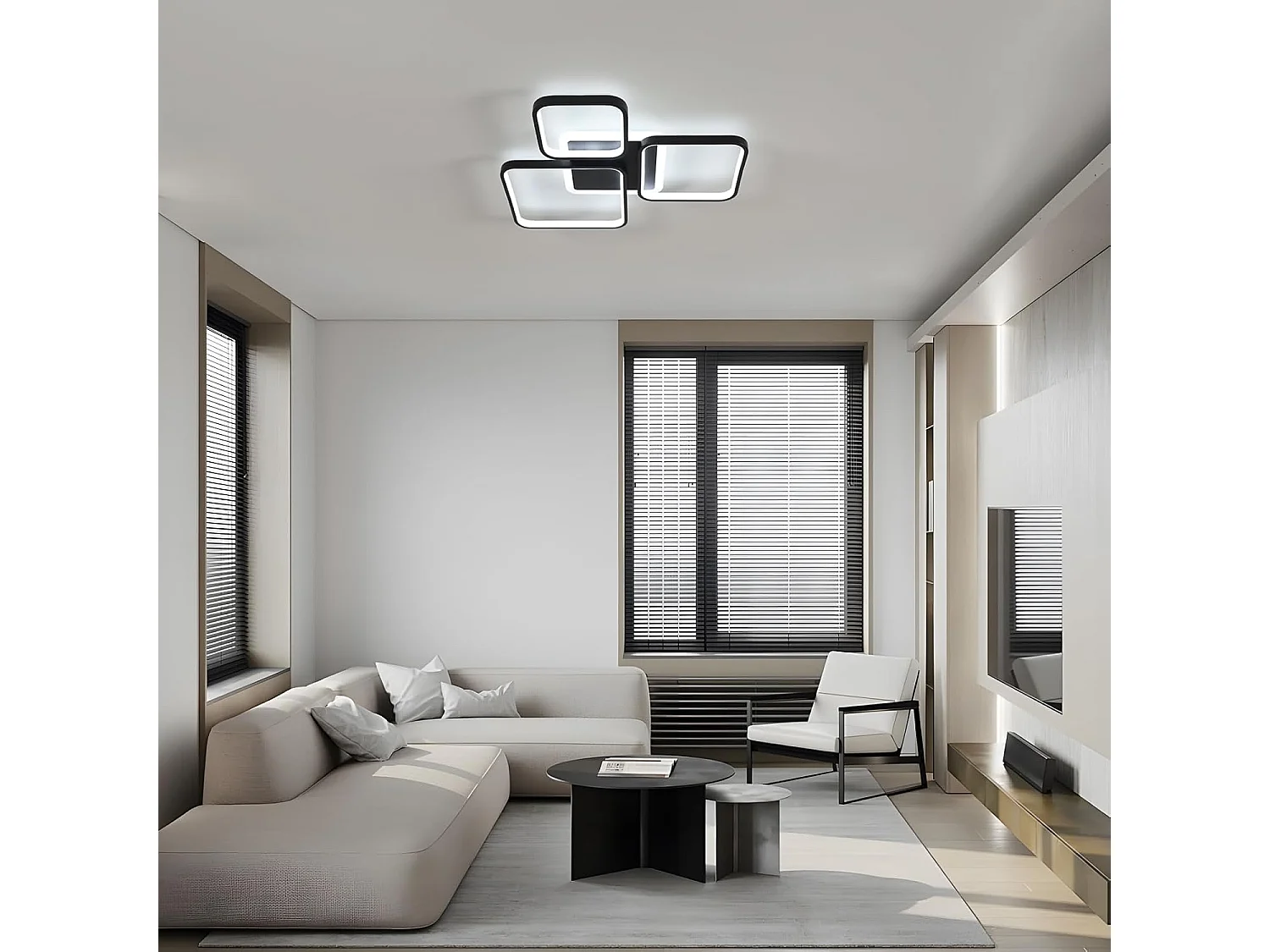 Plafonnier LED carré à intensité variable, 57cm, 45W, noir, style contemporain, avec télécommande, pour salon, intensité variable 3000K-6500K