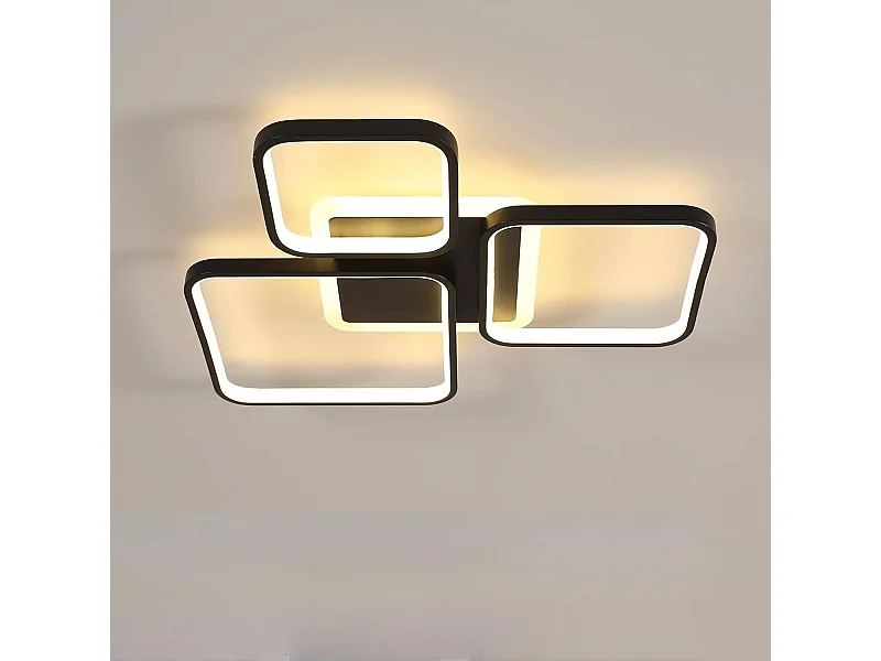 Plafonnier LED carré à intensité variable, 57cm, 45W, noir, style contemporain, avec télécommande, pour salon, intensité variable 3000K-6500K