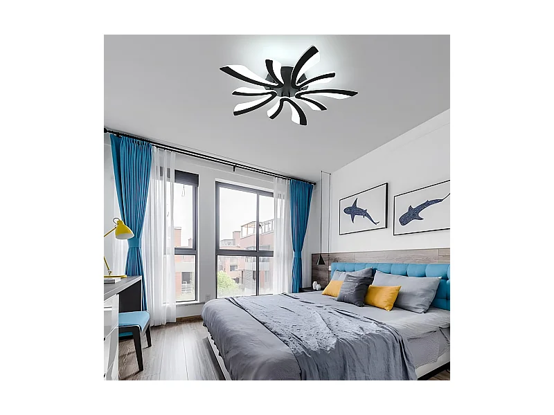 Plafonnier moderne, 50W, 5625lm, éclairage LED, idéal pour un salon ou une chambre à coucher, 72cm, lumière blanche froide 6500K, noir