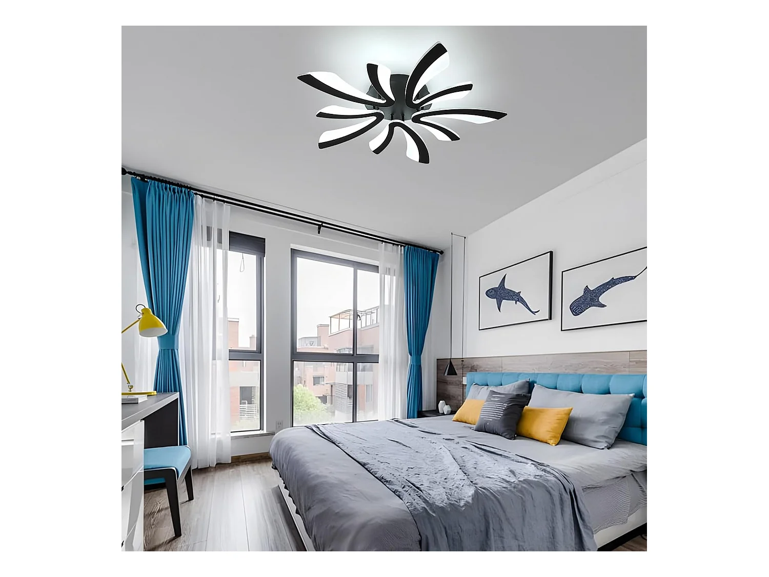 Plafonnier moderne, 50W, 5625lm, éclairage LED, idéal pour un salon ou une chambre à coucher, 72cm, lumière blanche froide 6500K, noir