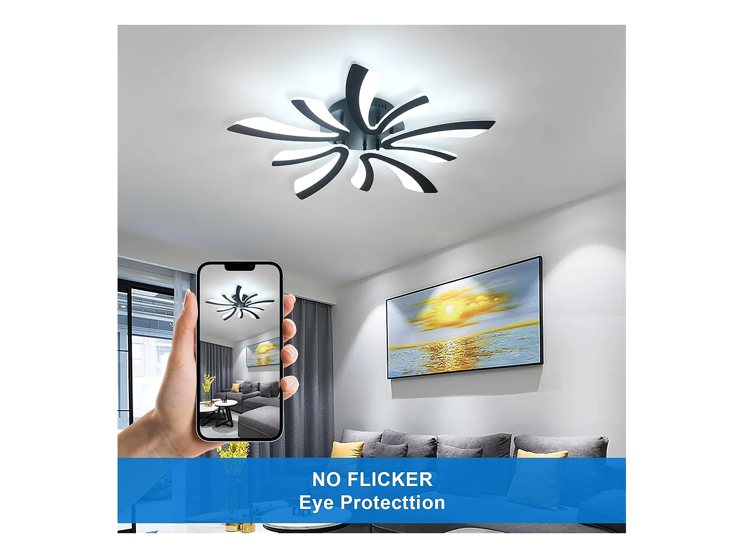 Plafonnier moderne, 50W, 5625lm, éclairage LED, idéal pour un salon ou une chambre à coucher, 72cm, lumière blanche froide 6500K, noir