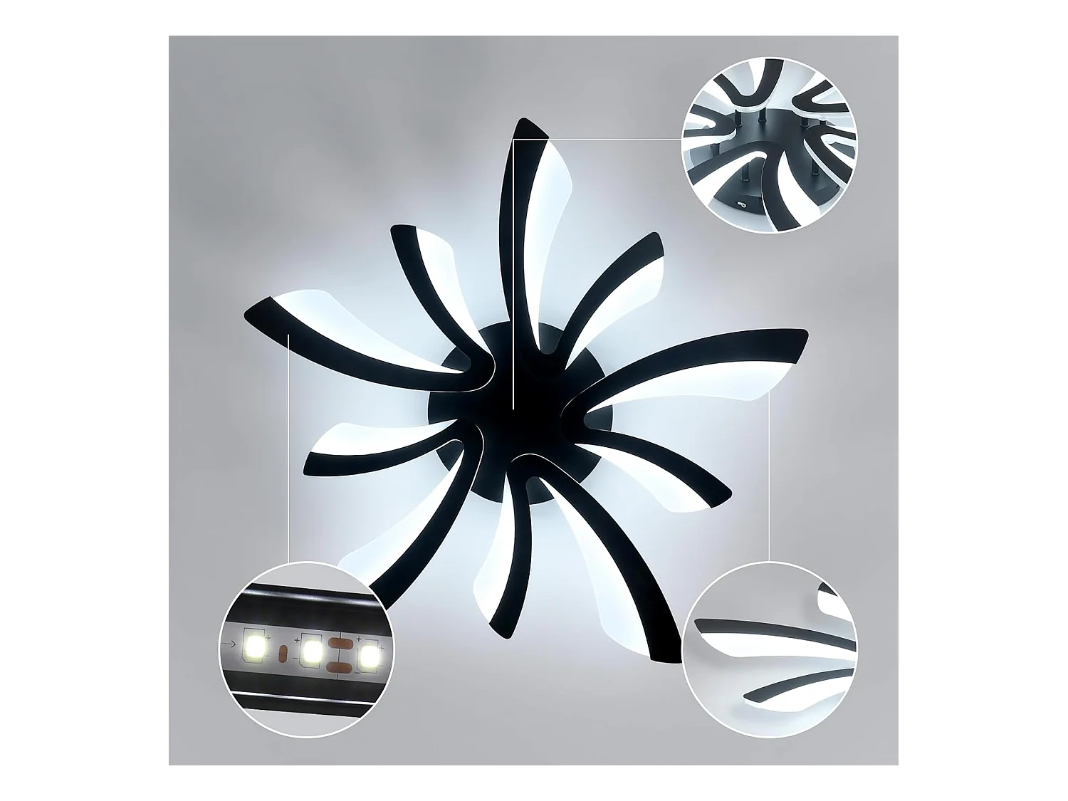 Plafonnier moderne, 50W, 5625lm, éclairage LED, idéal pour un salon ou une chambre à coucher, 72cm, lumière blanche froide 6500K, noir