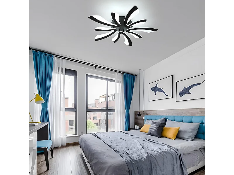 Plafonnier moderne, 50W, 5625lm, éclairage LED, idéal pour un salon ou une chambre à coucher, 72cm, lumière blanche froide 6500K, noir