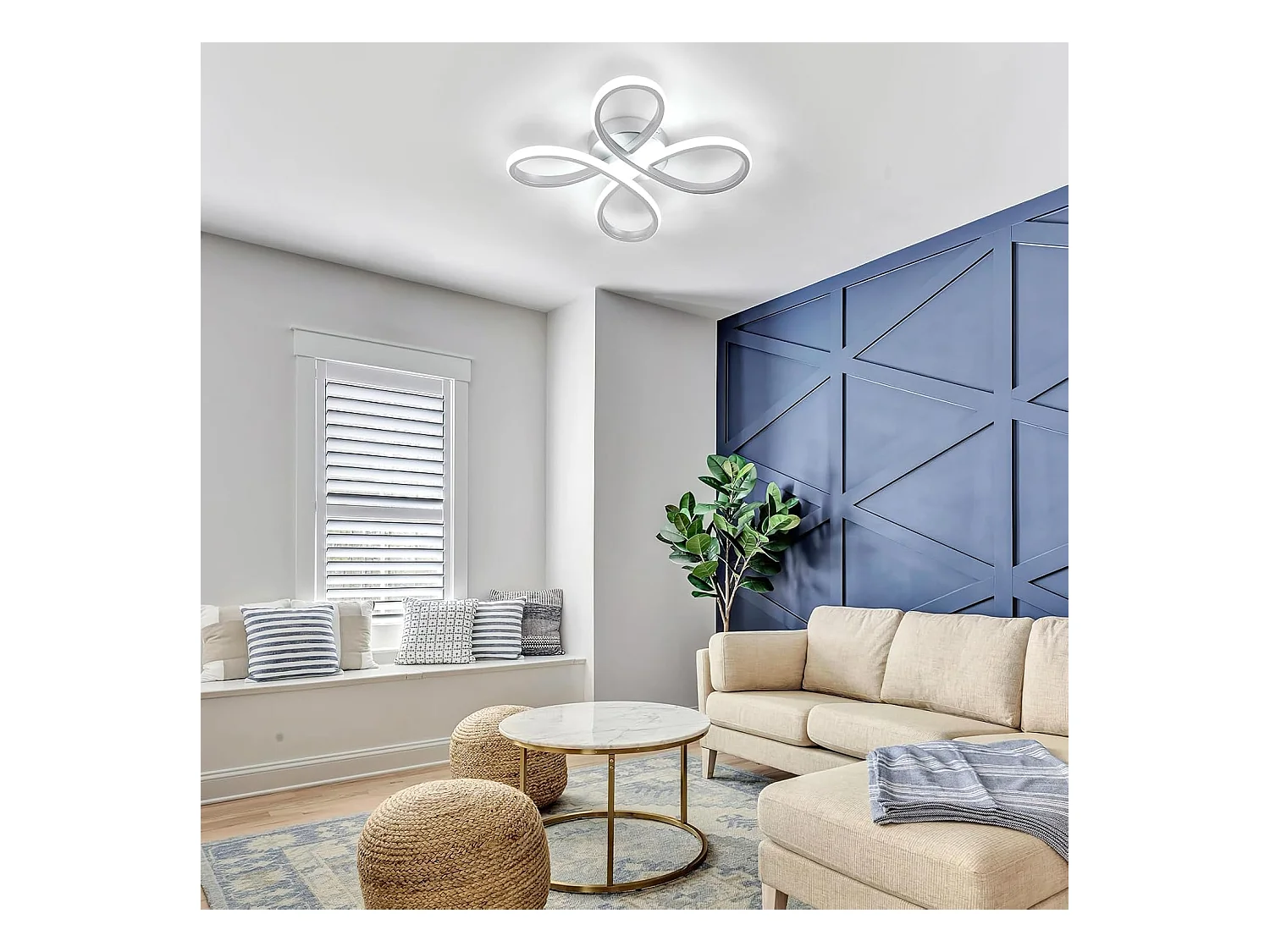 Plafonnier LED 30 W, design floral, éclairage de plafond LED, blanc froid 6 500 K, pour salon, chambre, cuisine, couloir et bureau