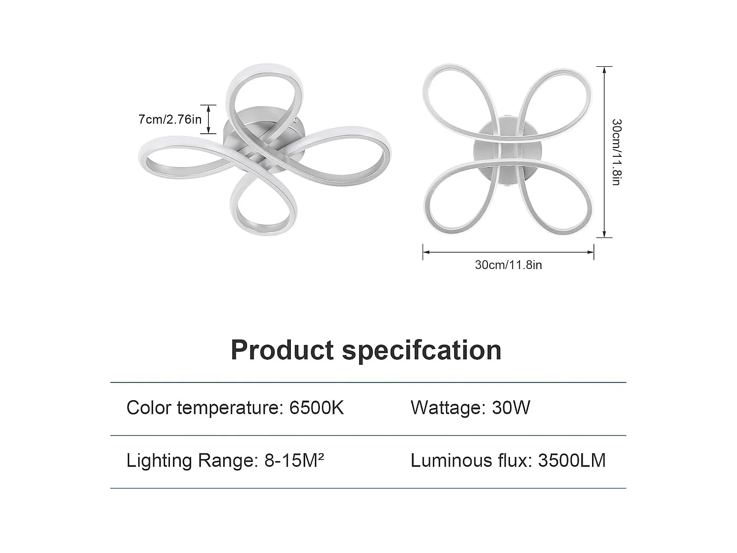 Plafonnier LED 30 W, design floral, éclairage de plafond LED, blanc froid 6 500 K, pour salon, chambre, cuisine, couloir et bureau