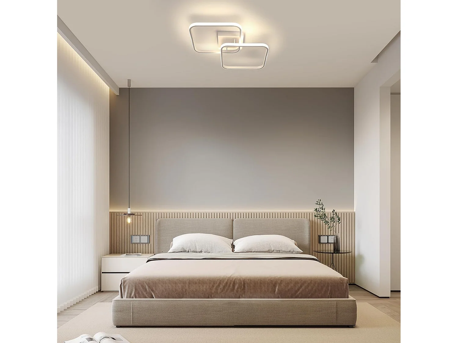 Plafonnier LED carré, 42W, 4725lm, design moderne, en acrylique blanc, pour salon, chambre, cuisine, studio, bureau, lumière neutre 4500K, 64cm
