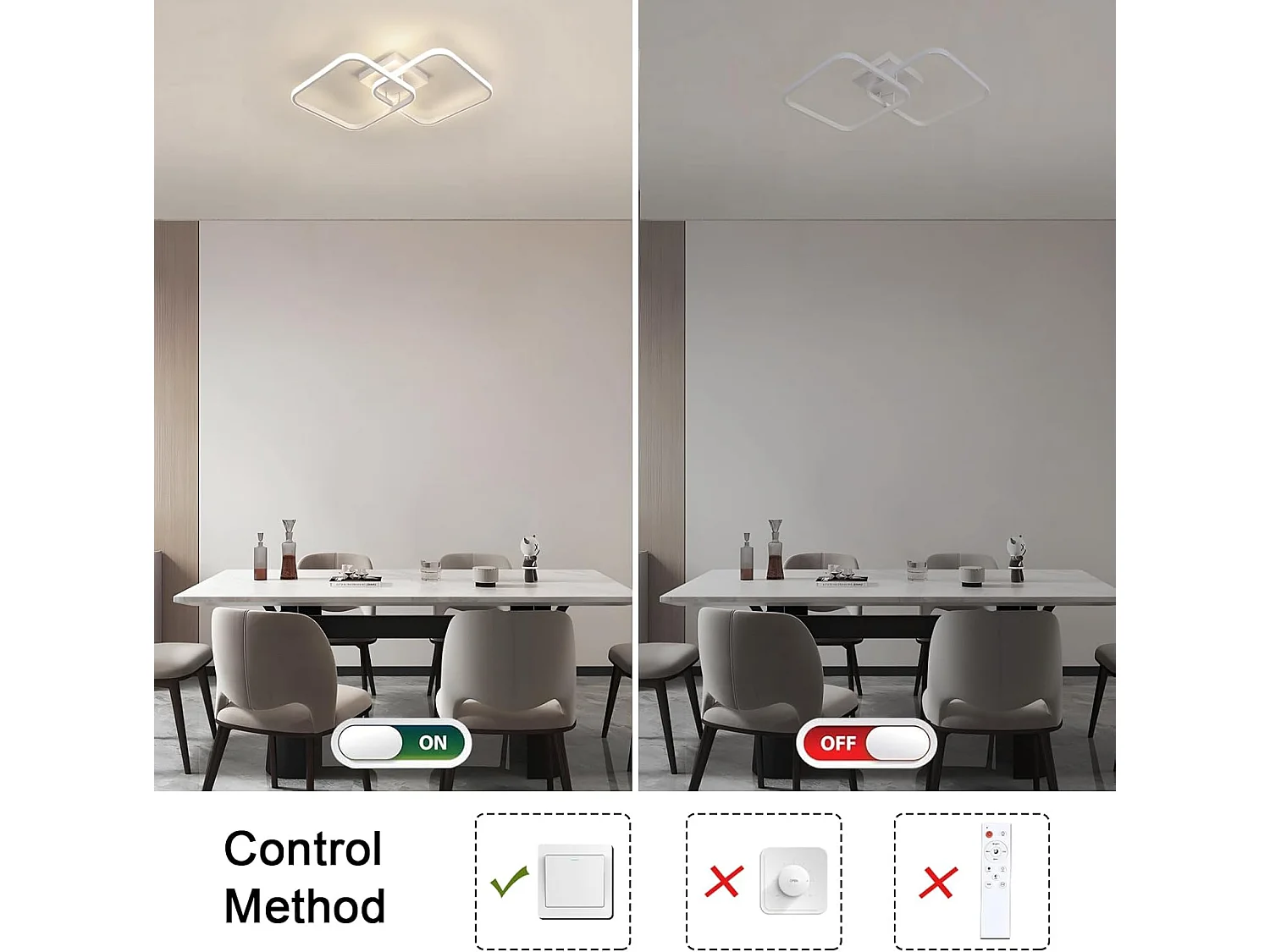 Plafonnier LED carré, 42W, 4725lm, design moderne, en acrylique blanc, pour salon, chambre, cuisine, studio, bureau, lumière neutre 4500K, 64cm