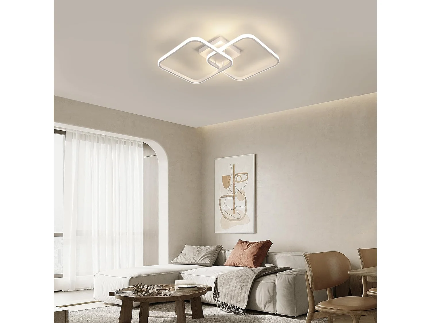 Plafonnier LED carré, 42W, 4725lm, design moderne, en acrylique blanc, pour salon, chambre, cuisine, studio, bureau, lumière neutre 4500K, 64cm