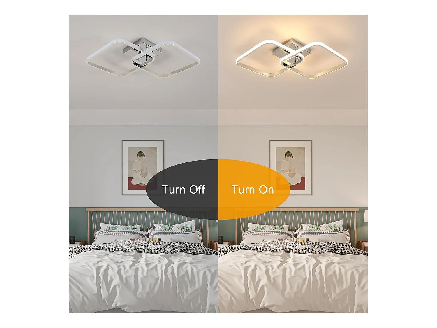 Plafonnier LED moderne 42 W 4 725 lm, couleur chaude 3 000 K, carré 64 cm en aluminium chromé pour salon, chambre et cuisine