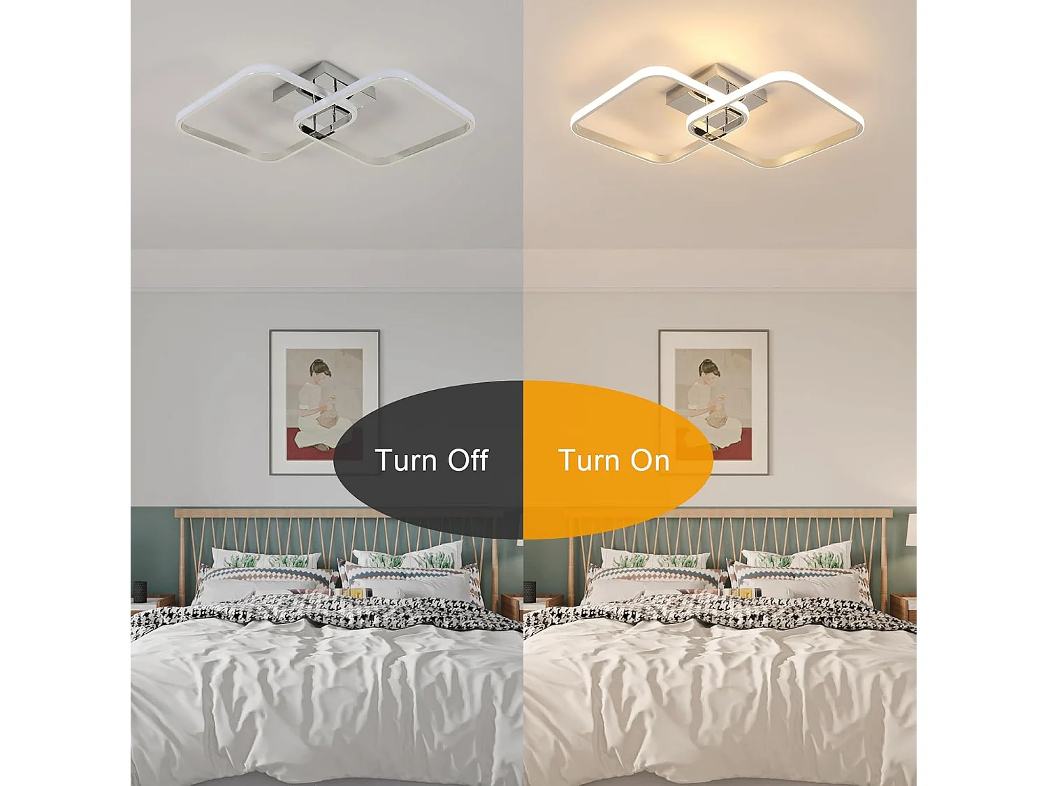 Plafonnier LED moderne 42 W 4 725 lm, couleur chaude 3 000 K, carré 64 cm en aluminium chromé pour salon, chambre et cuisine