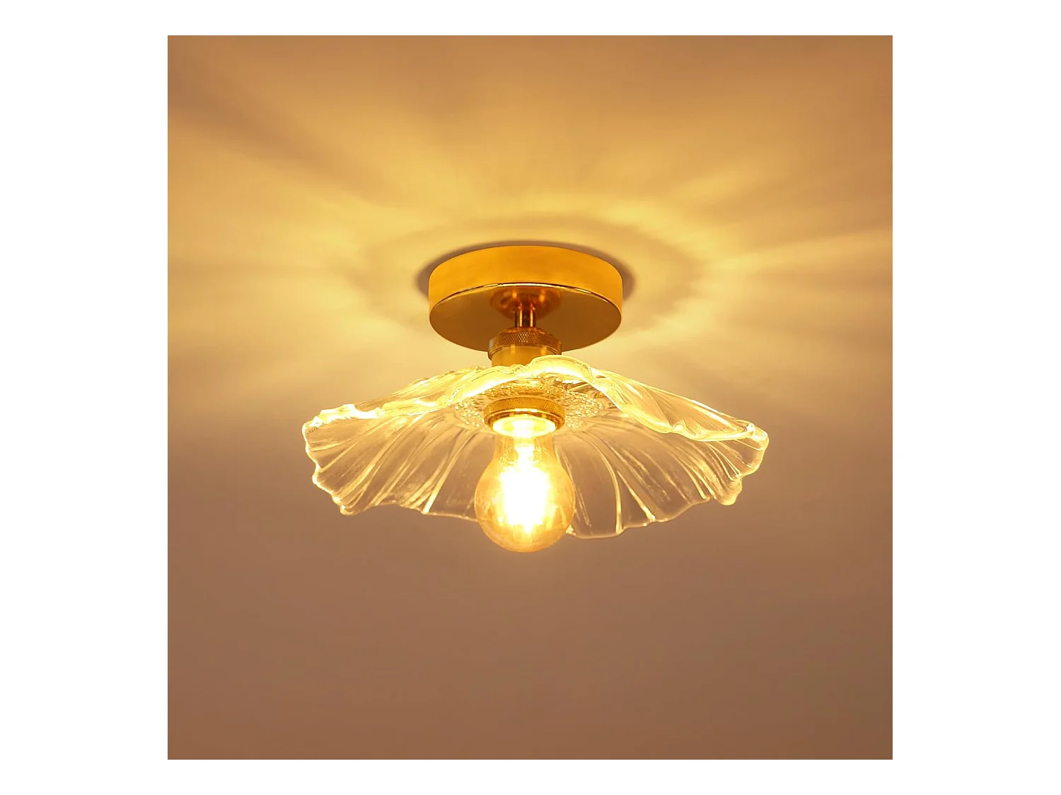 Plafonnier pour couloir, plafonnier en verre doré E27 en forme de fleur, petit plafonnier en verre transparent, diamètre 28 cm, sans ampoule