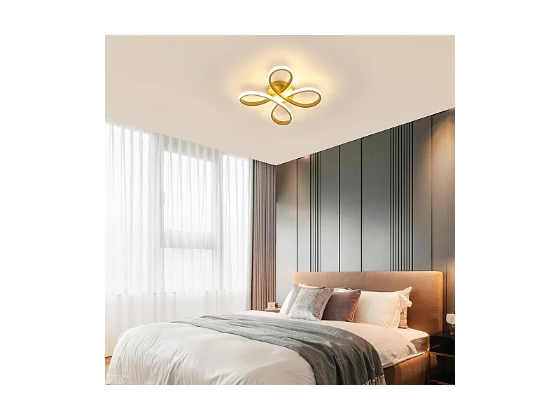 Plafonnier LED moderne, 30 W, 3 375 lm, idéal pour une chambre, un salon, une salle à manger ou une cuisine, lumière chaude 3 000 K, 30 cm, doré