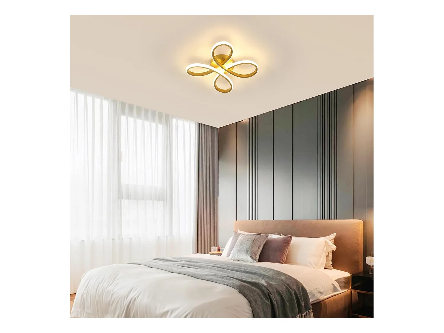 Plafonnier LED moderne, 30 W, 3 375 lm, idéal pour une chambre, un salon, une salle à manger ou une cuisine, lumière chaude 3 000 K, 30 cm, doré