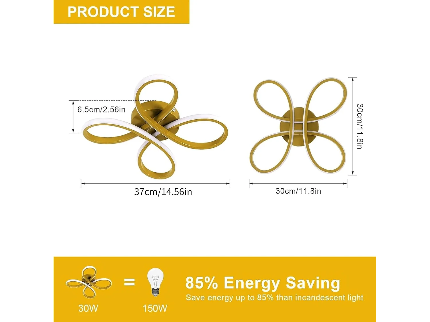 Plafonnier LED moderne, 30 W, 3 375 lm, idéal pour une chambre, un salon, une salle à manger ou une cuisine, lumière chaude 3 000 K, 30 cm, doré