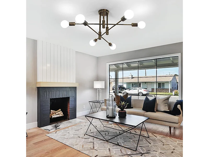 Lustre vintage, plafonnier semi-encastré à 6 lumières, culot E27, pour salon, chambre, salle à manger, couloir, bronze