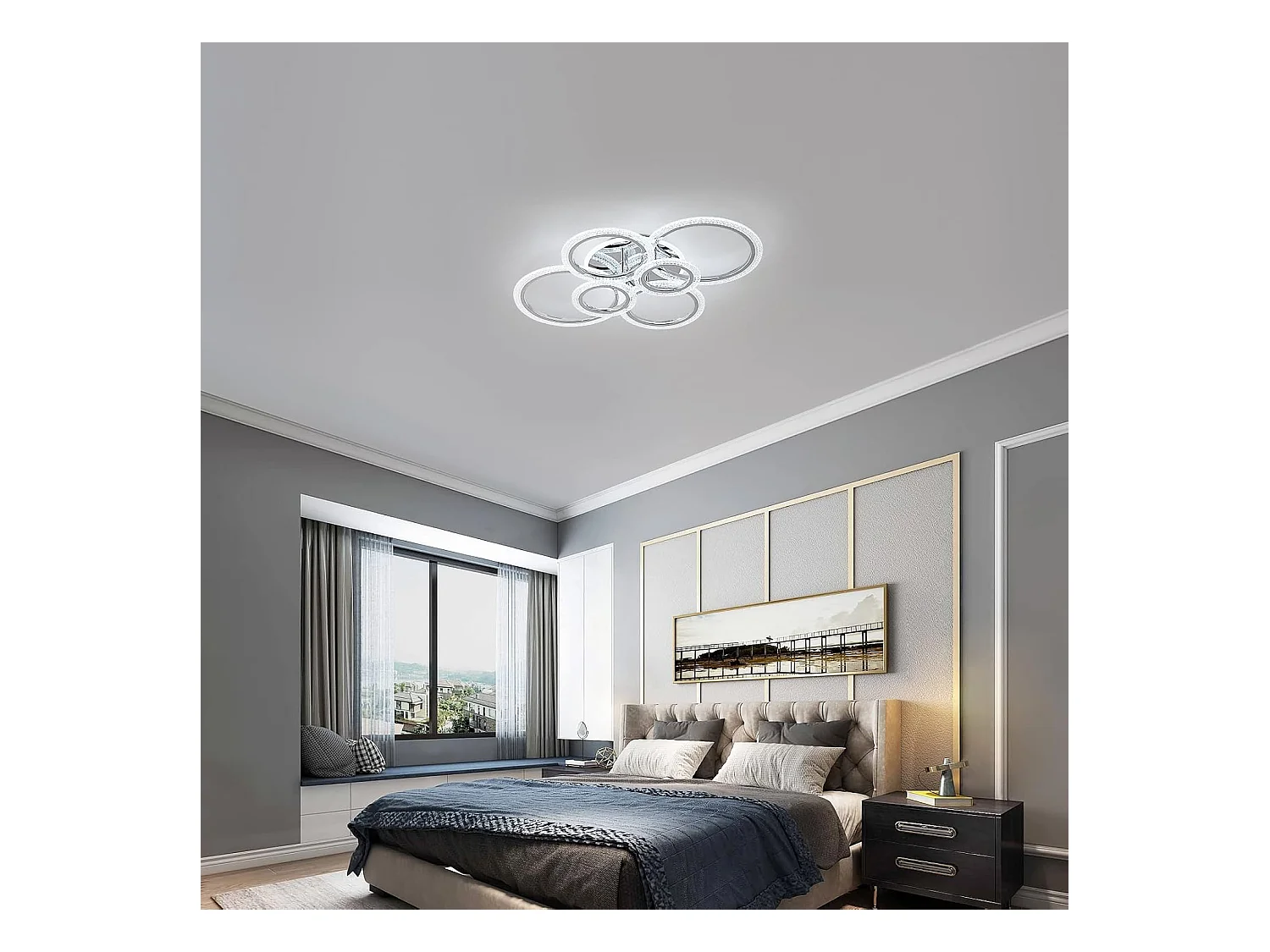 Plafonnier LED, plafonnier blanc à 6 anneaux 94W, 9400LM, 6500K, adapté aux plafonniers de salon, chambre, cuisine, couloir, balcon, salle à manger