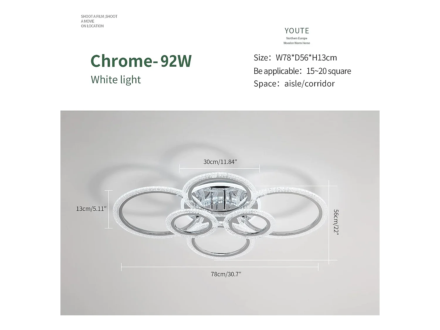 Plafonnier LED, plafonnier blanc à 6 anneaux 94W, 9400LM, 6500K, adapté aux plafonniers de salon, chambre, cuisine, couloir, balcon, salle à manger
