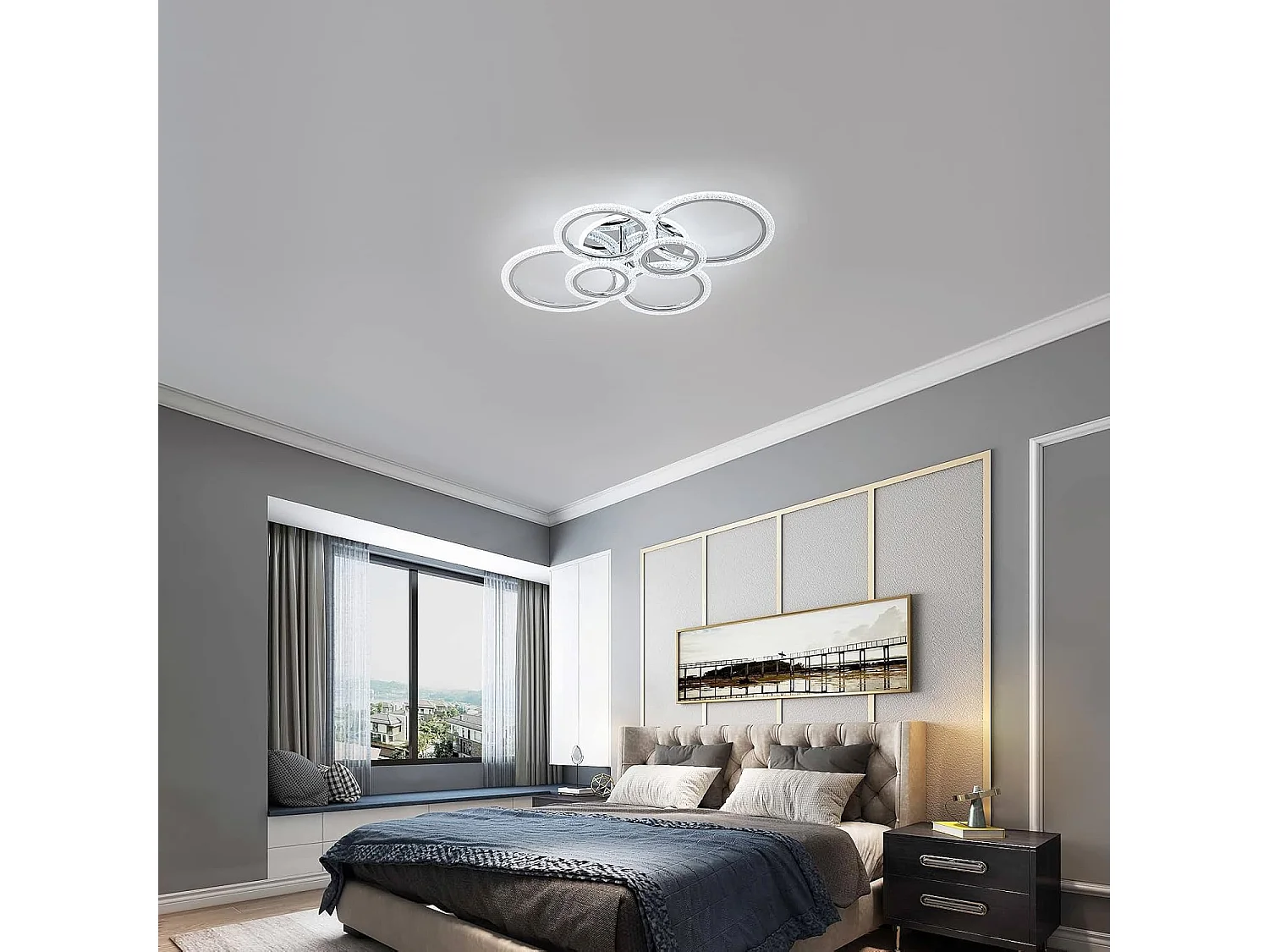 Plafonnier LED, plafonnier blanc à 6 anneaux 94W, 9400LM, 6500K, adapté aux plafonniers de salon, chambre, cuisine, couloir, balcon, salle à manger