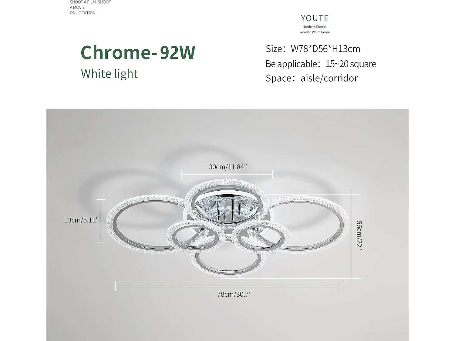 Plafonnier LED, plafonnier blanc à 6 anneaux 94W, 9400LM, 6500K, adapté aux plafonniers de salon, chambre, cuisine, couloir, balcon, salle à manger