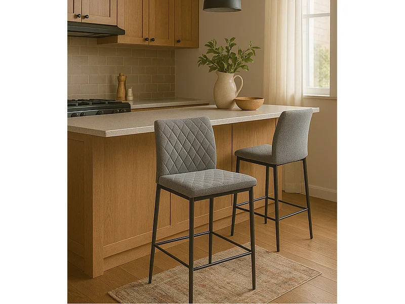 Pack de 4 taburetes altos de 108x43x48 cm tapizados antimanchas en color gris Estor