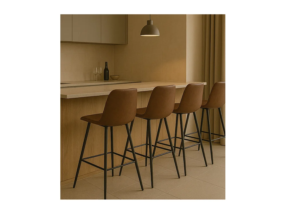 Pack de 2 taburetes altos de 93x41x45 cm en tela en color marrón y patas metálicas Dio