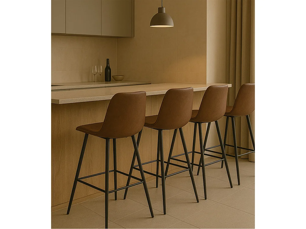 Pack de 2 taburetes altos de 93x41x45 cm en tela en color marrón y patas metálicas Dio