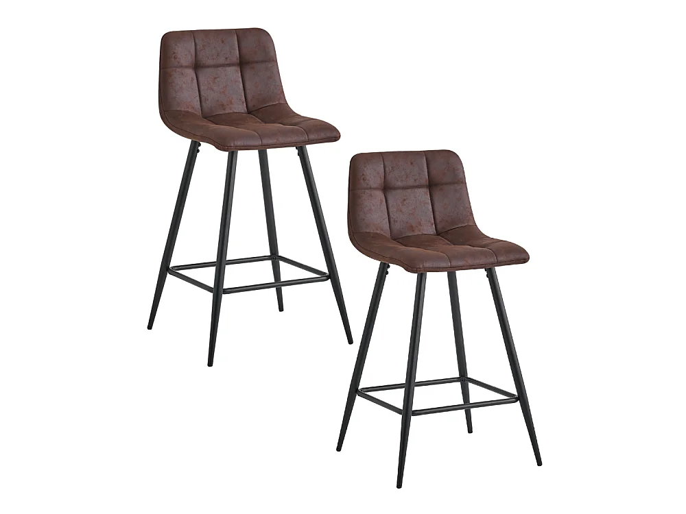 Pack de 2 taburetes altos de 93x41x45 cm en tela en color marrón y patas metálicas Dio