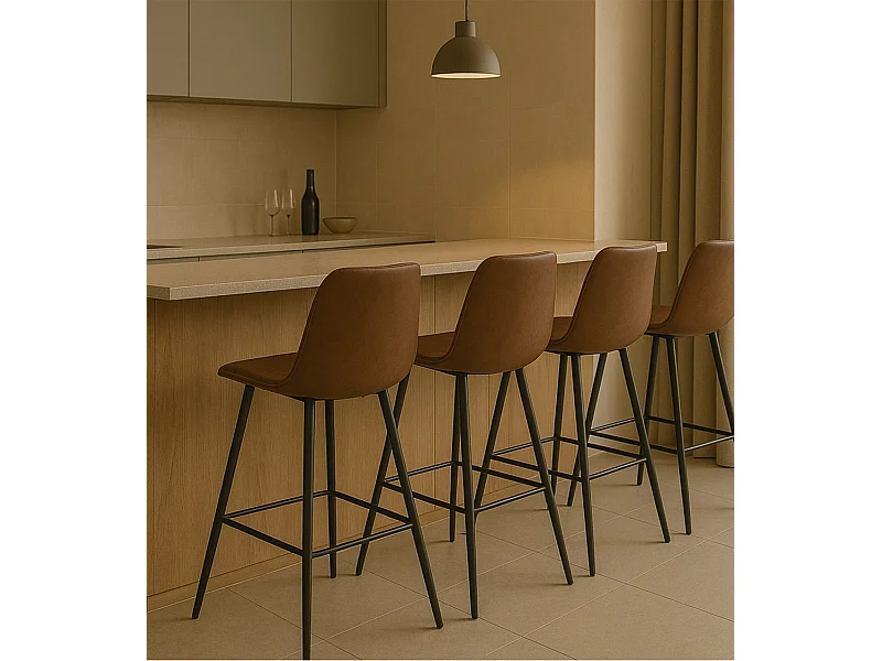 Pack de 2 taburetes altos de 93x41x45 cm en tela en color marrón y patas metálicas Dio