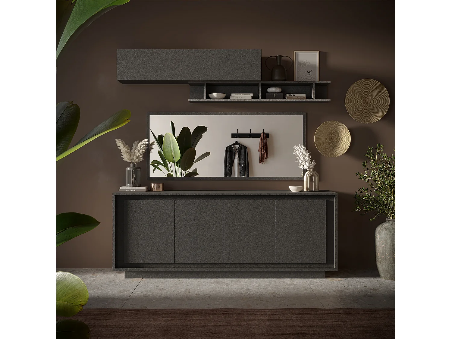 Specchiera moderna 160x68 cm con cornice grafite SL8