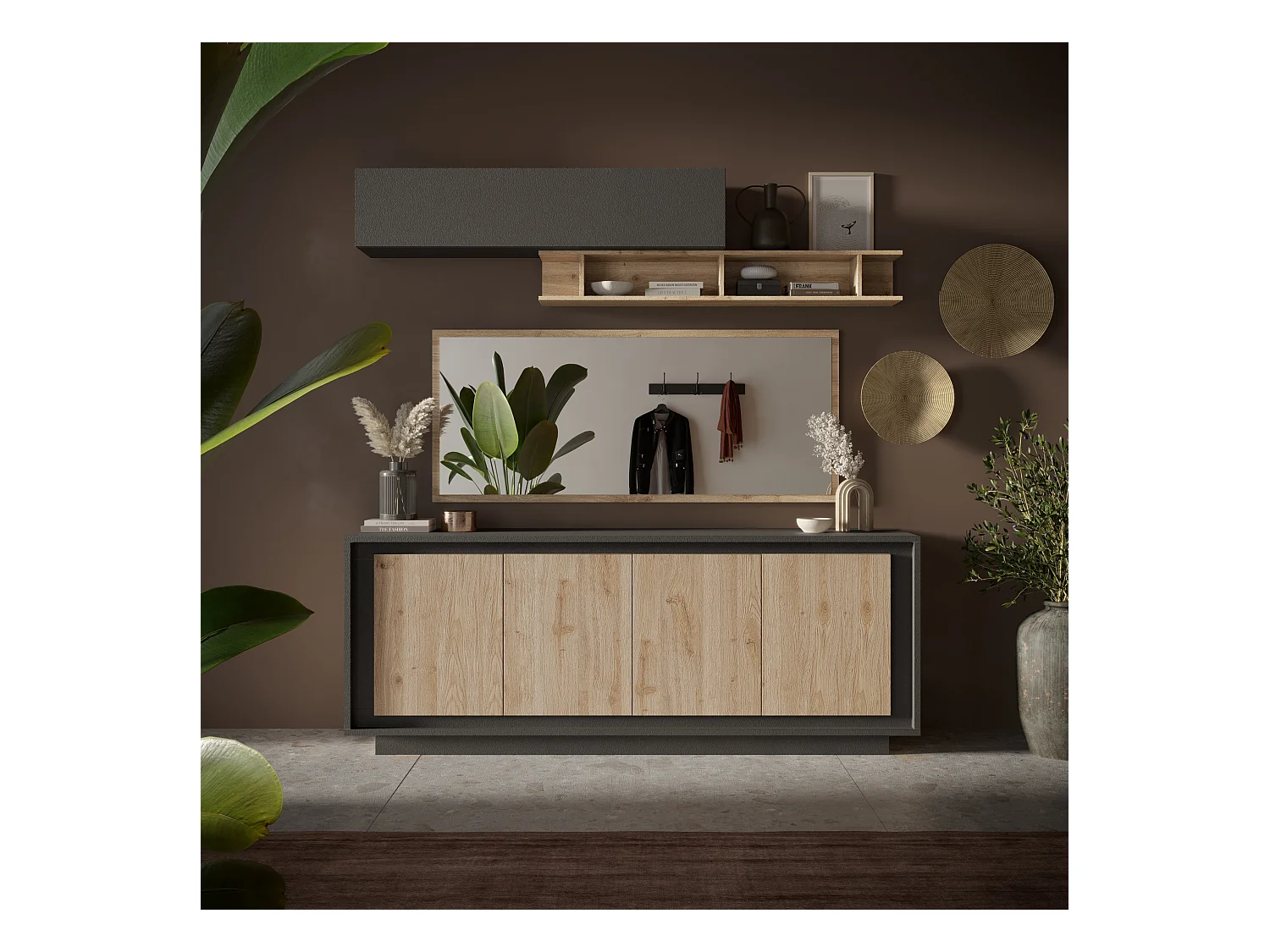 Specchiera moderna 160x68 cm con cornice rovere chiaro SL8