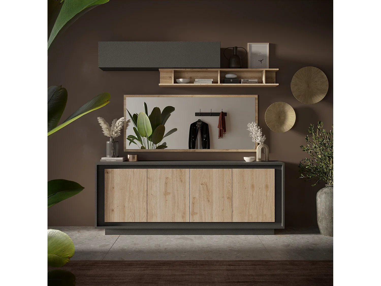 Specchiera moderna 160x68 cm con cornice rovere chiaro SL8