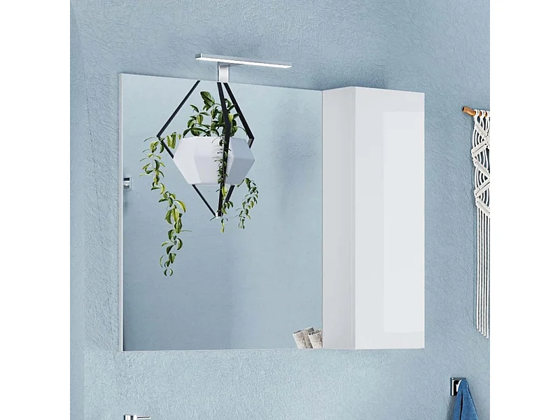 Specchiera bagno 92x75 cm con colonna bianco lucido e luce led SPL10