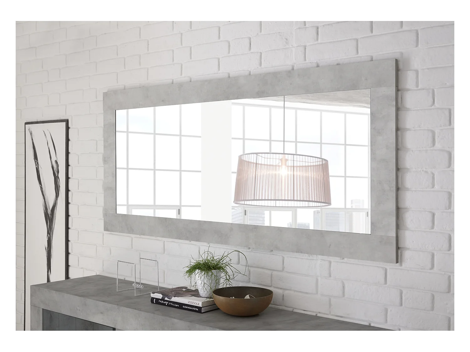 Specchiera moderna rettangolare con cornice 170x75 SL7 cemento