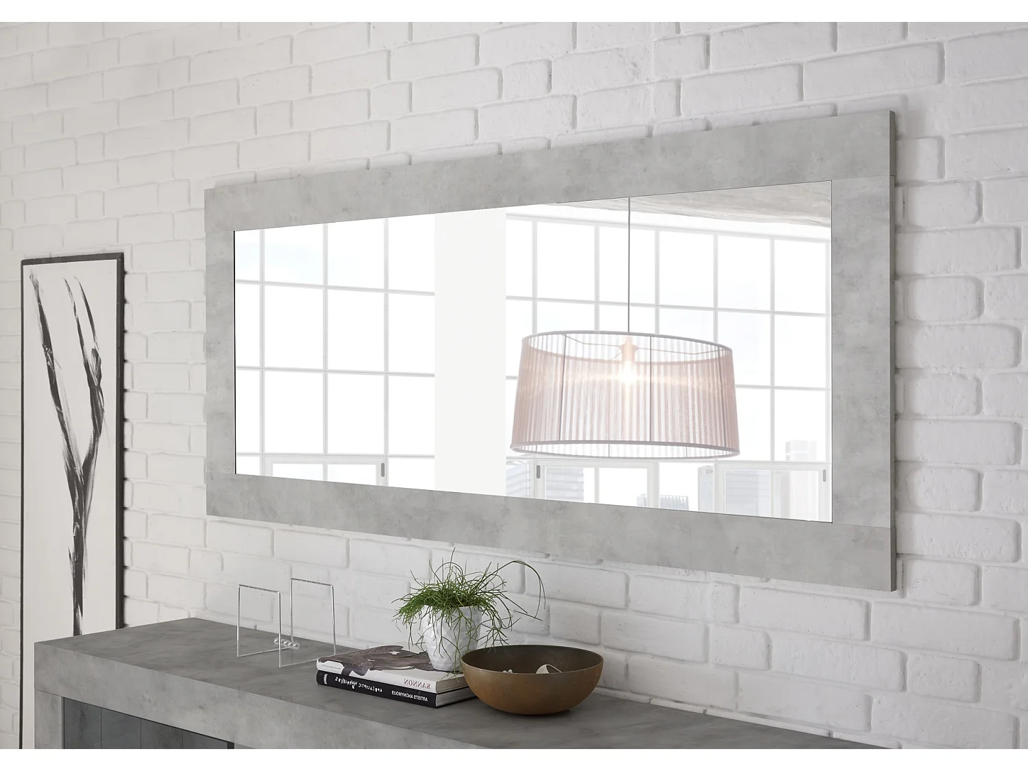 Specchiera moderna rettangolare con cornice 170x75 SL7 cemento