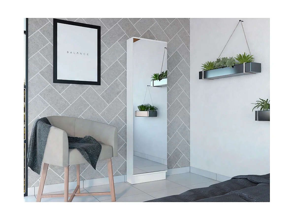 TUHOME Meuble à Chaussures Ruan XL avec Miroir, Cinq Étagères Intérieures, Armoire à Une Porte, Couleur Blanche