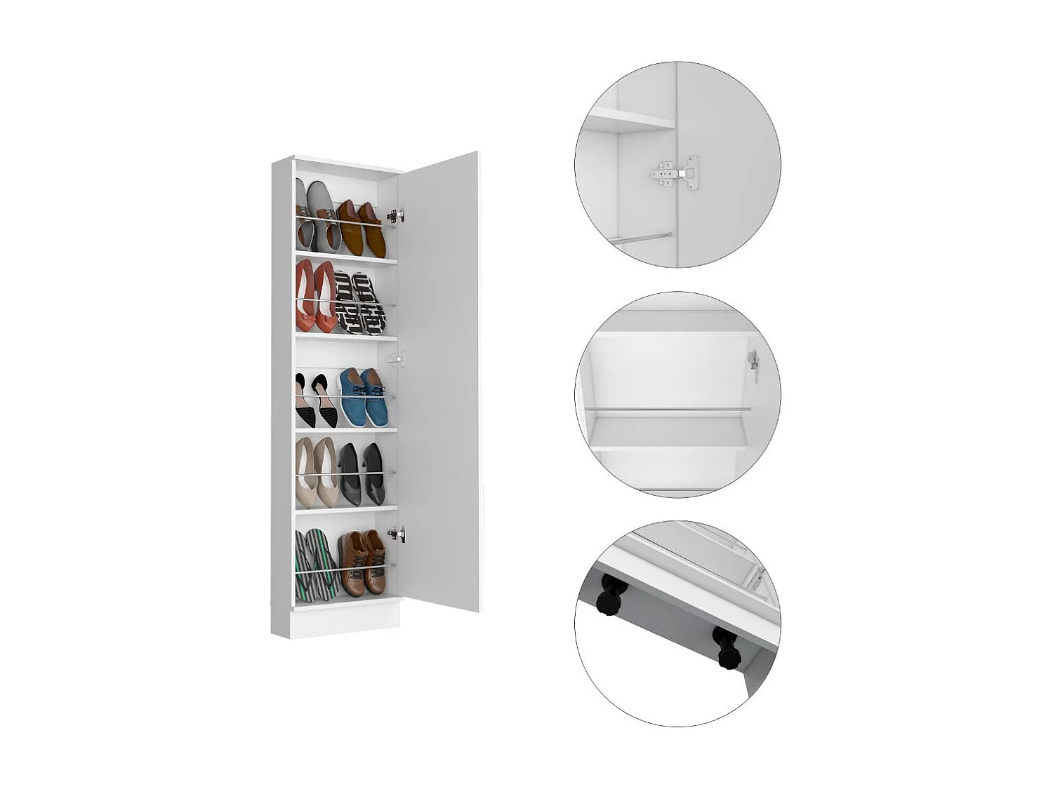 TUHOME Meuble à Chaussures Ruan XL avec Miroir, Cinq Étagères Intérieures, Armoire à Une Porte, Couleur Blanche